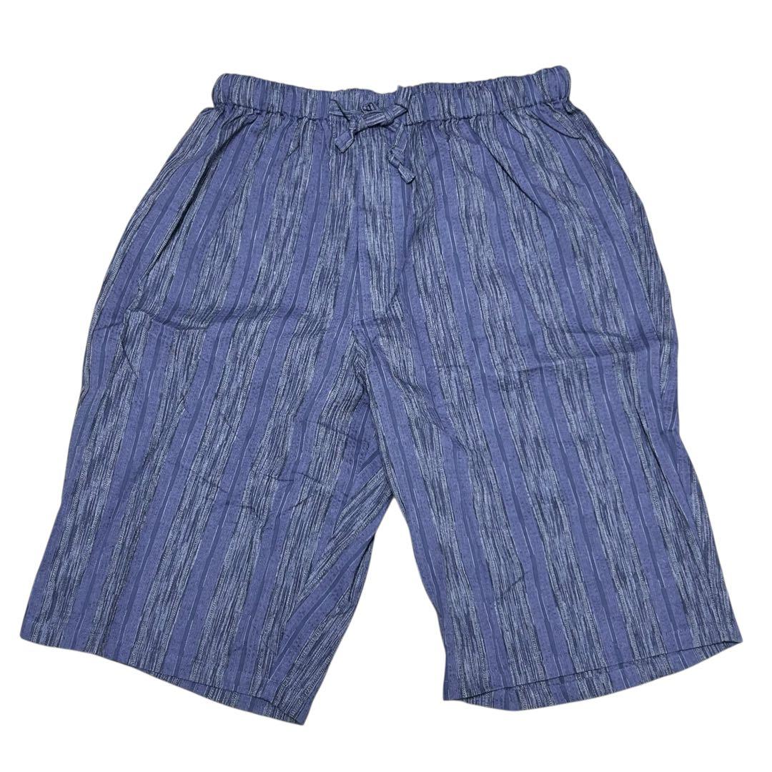 メンズ ステテコ風ハーフパンツ ウエストゴム 和風柄 夏用ルームウェア【L】青系 — image 3