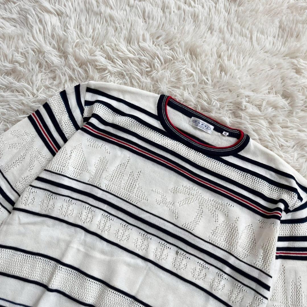 『CAPRI』カプリ　長袖ボーダーニット　綿　クルーネック　透かし編み　白(L) — image 3