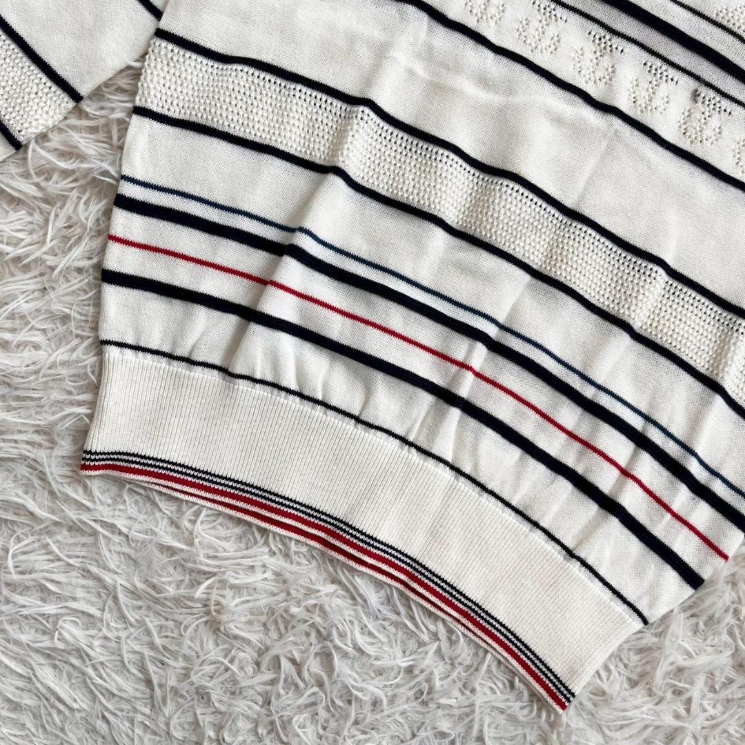 『CAPRI』カプリ　長袖ボーダーニット　綿　クルーネック　透かし編み　白(L) — image 4