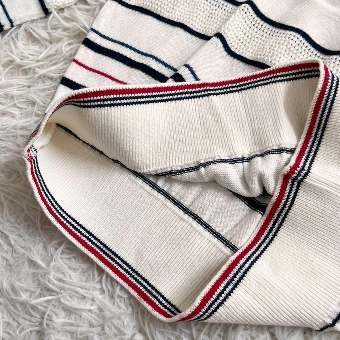 『CAPRI』カプリ　長袖ボーダーニット　綿　クルーネック　透かし編み　白(L) — image 5