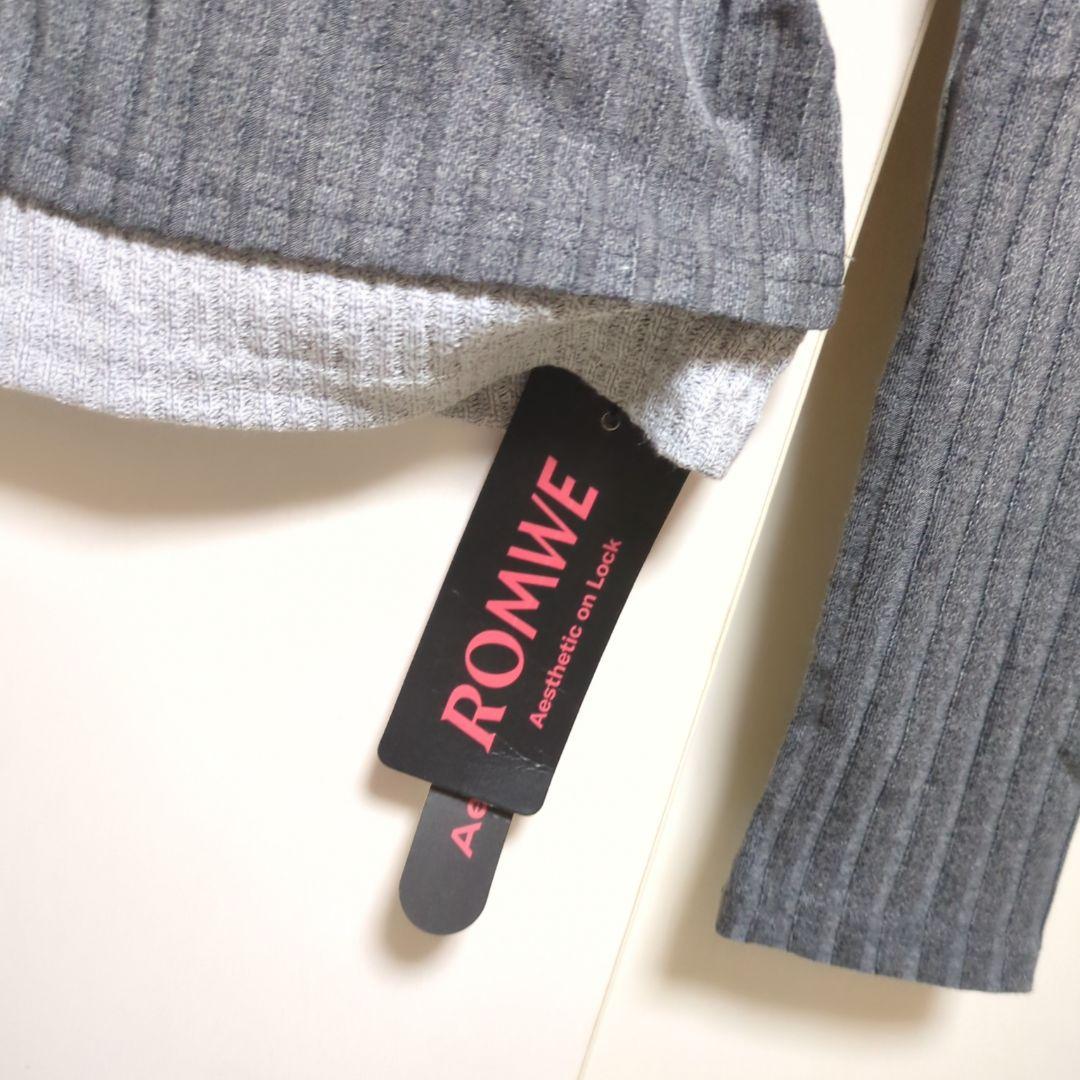 ROMWE リブ編みオフショルダー長袖トップス XS — image 2