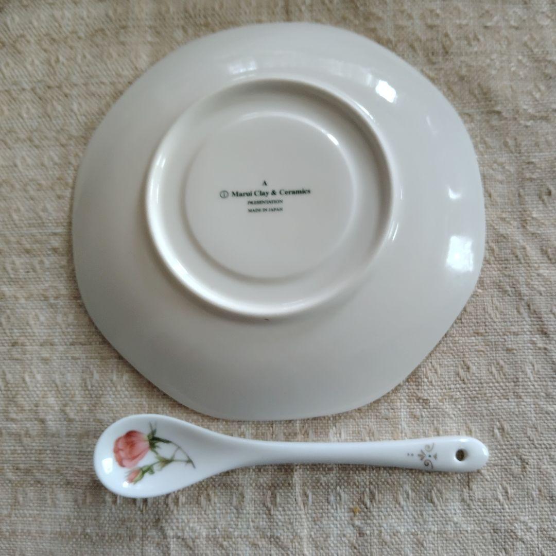Marui Clay & Ceramics 薔薇柄 皿 スプーン付 — image 3