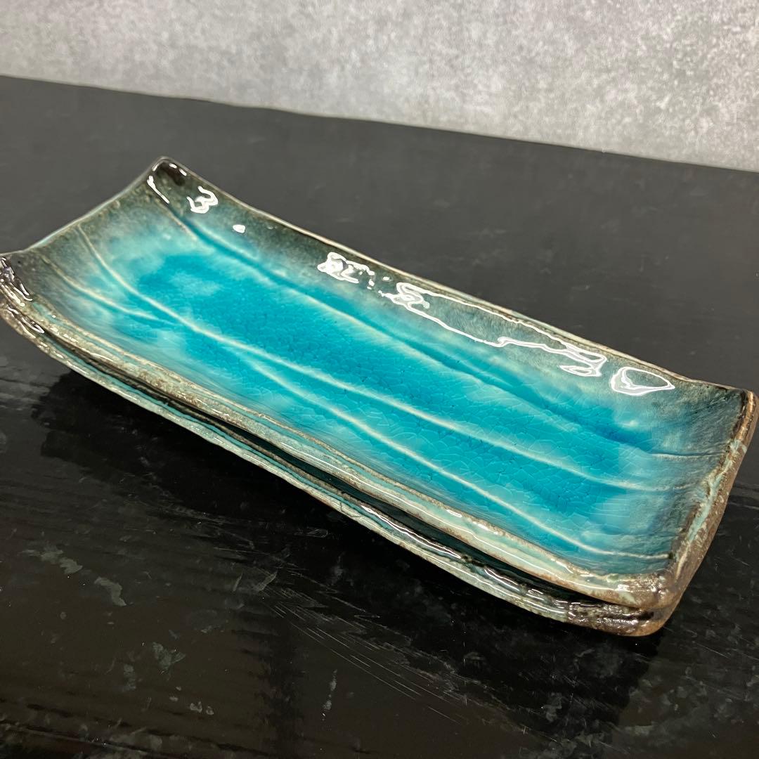 ２枚セット‼︎ 黒流ブルー付出皿 突出皿 長角皿20cm 和食器【日本製】 — image 2