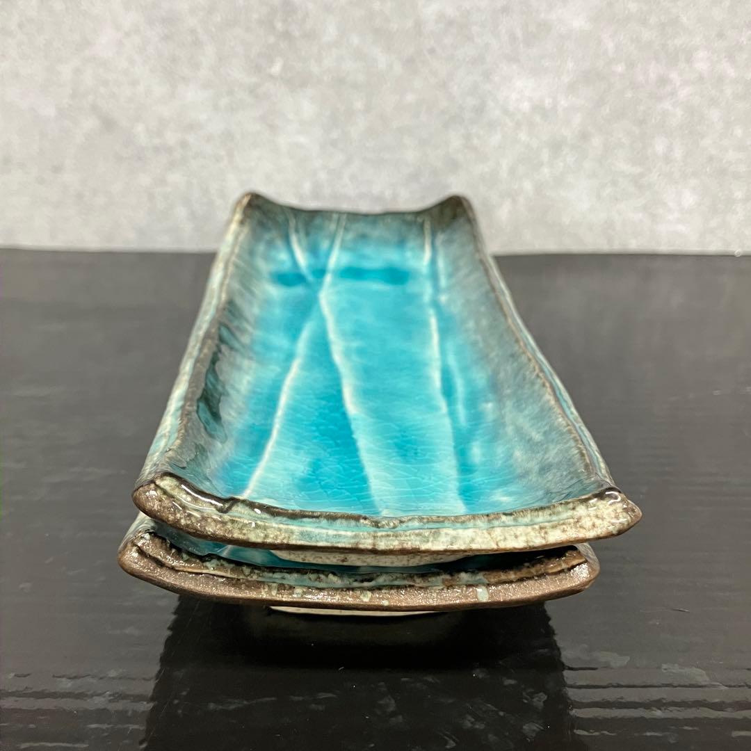 ２枚セット‼︎ 黒流ブルー付出皿 突出皿 長角皿20cm 和食器【日本製】 — image 4
