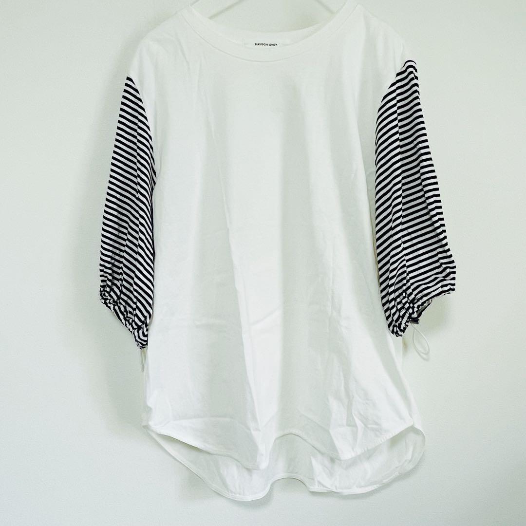 美品✨MAYSON GREY メイソングレイ ボーダー 切替 カットソー 白 M — image 2