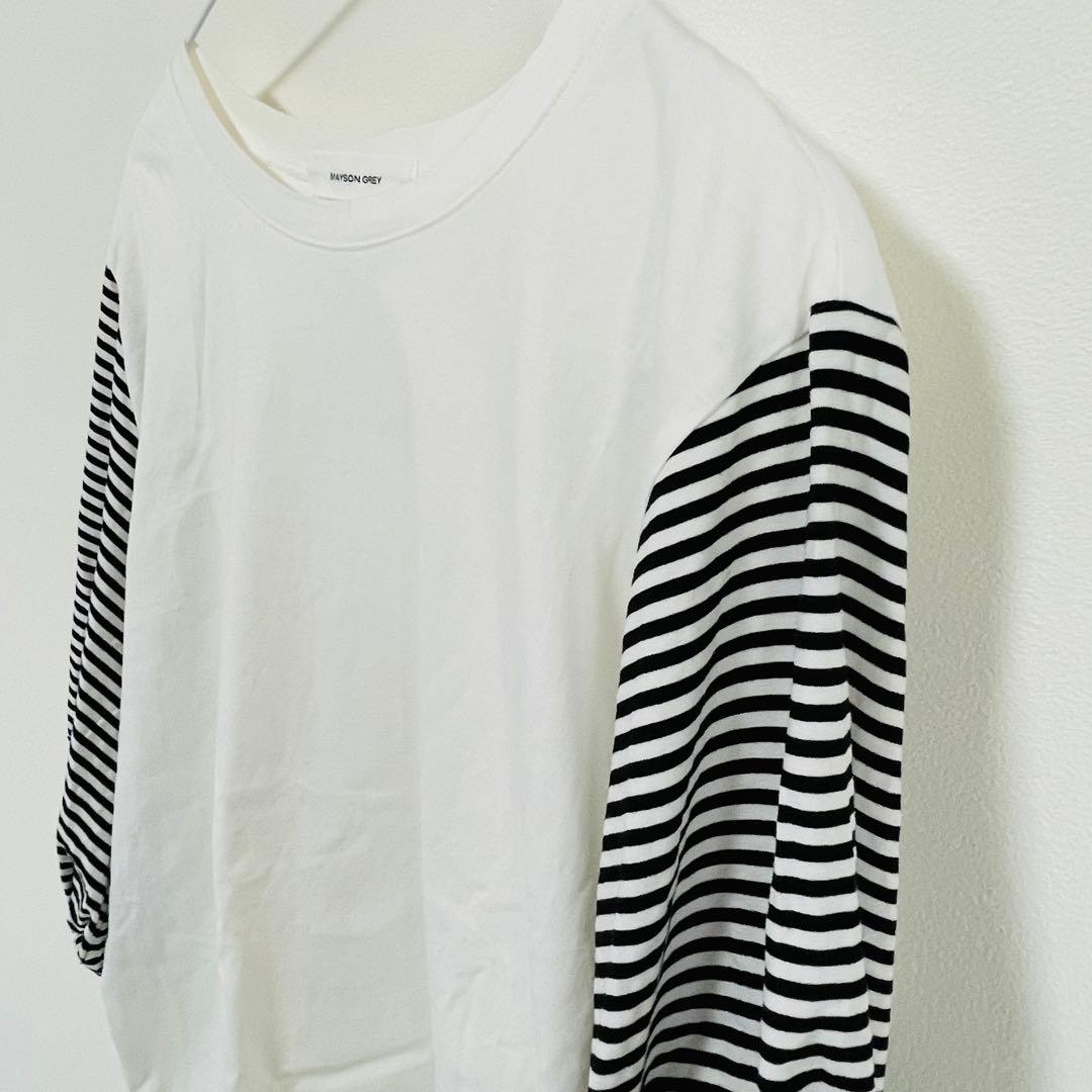 美品✨MAYSON GREY メイソングレイ ボーダー 切替 カットソー 白 M — image 3