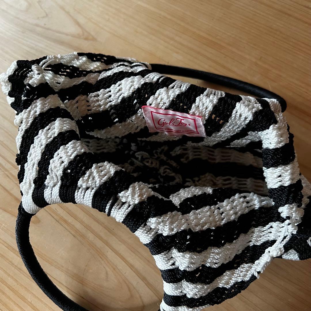 【美品】編みバッグ 手提げバッグ モノトーン 黒白 ハンドメイド — image 4