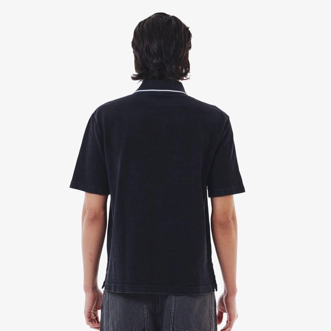 LACOSTE ブラック LOOSE FIT 配色リブニットインディゴポロシャツ — image 2
