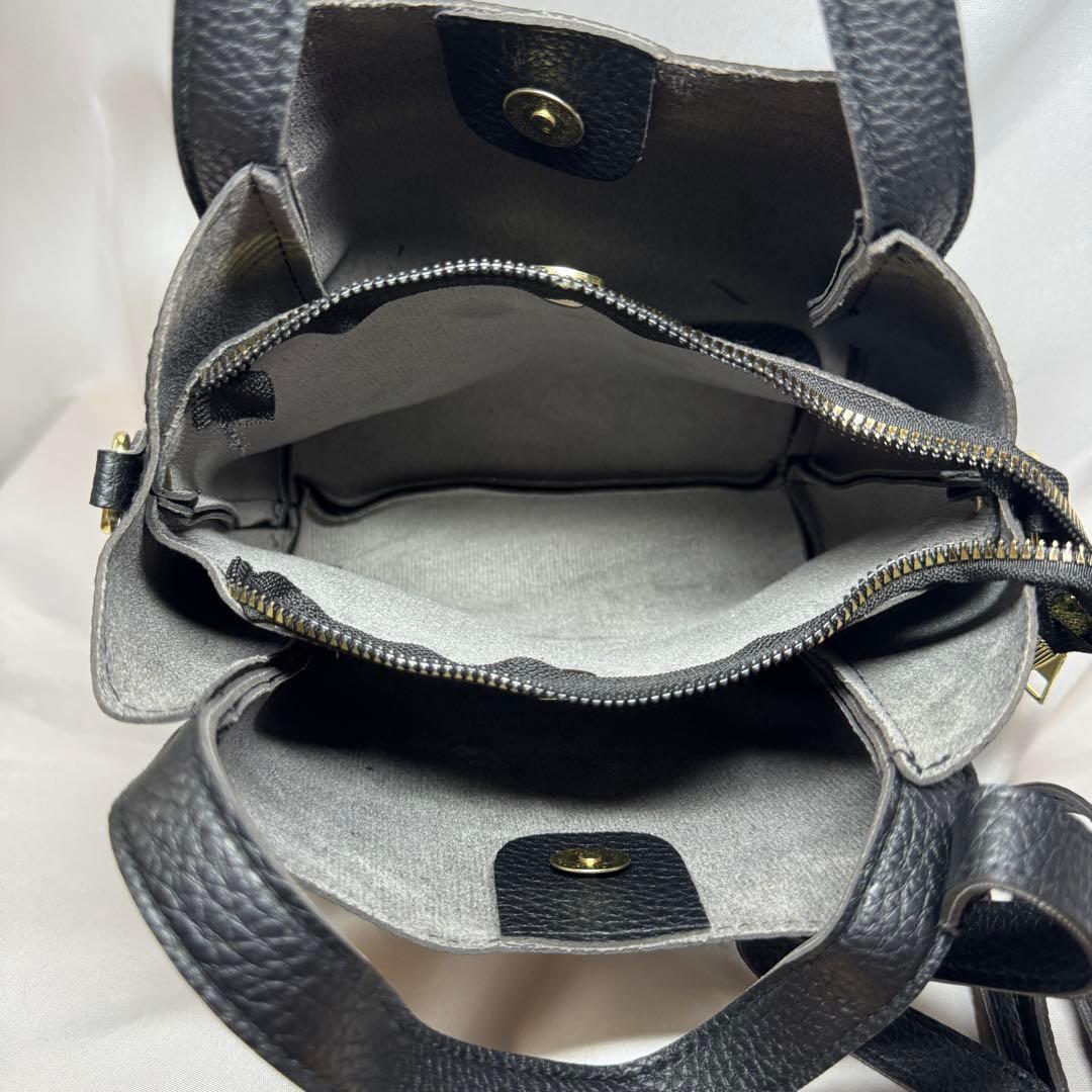 シボ革風 2way ハンドバッグ ブラック ショルダー 肩掛け 柔らかい — image 3