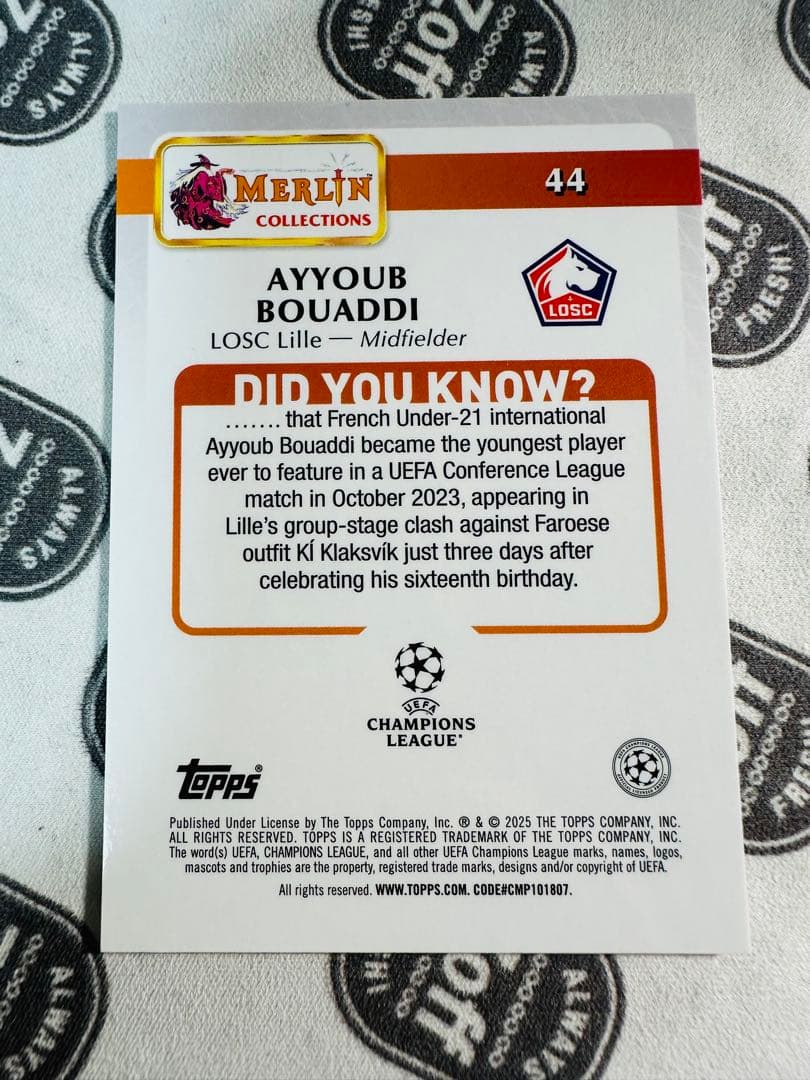 Topps MERLIN Ayyoub Bouaddi ピンク199シリ — image 2