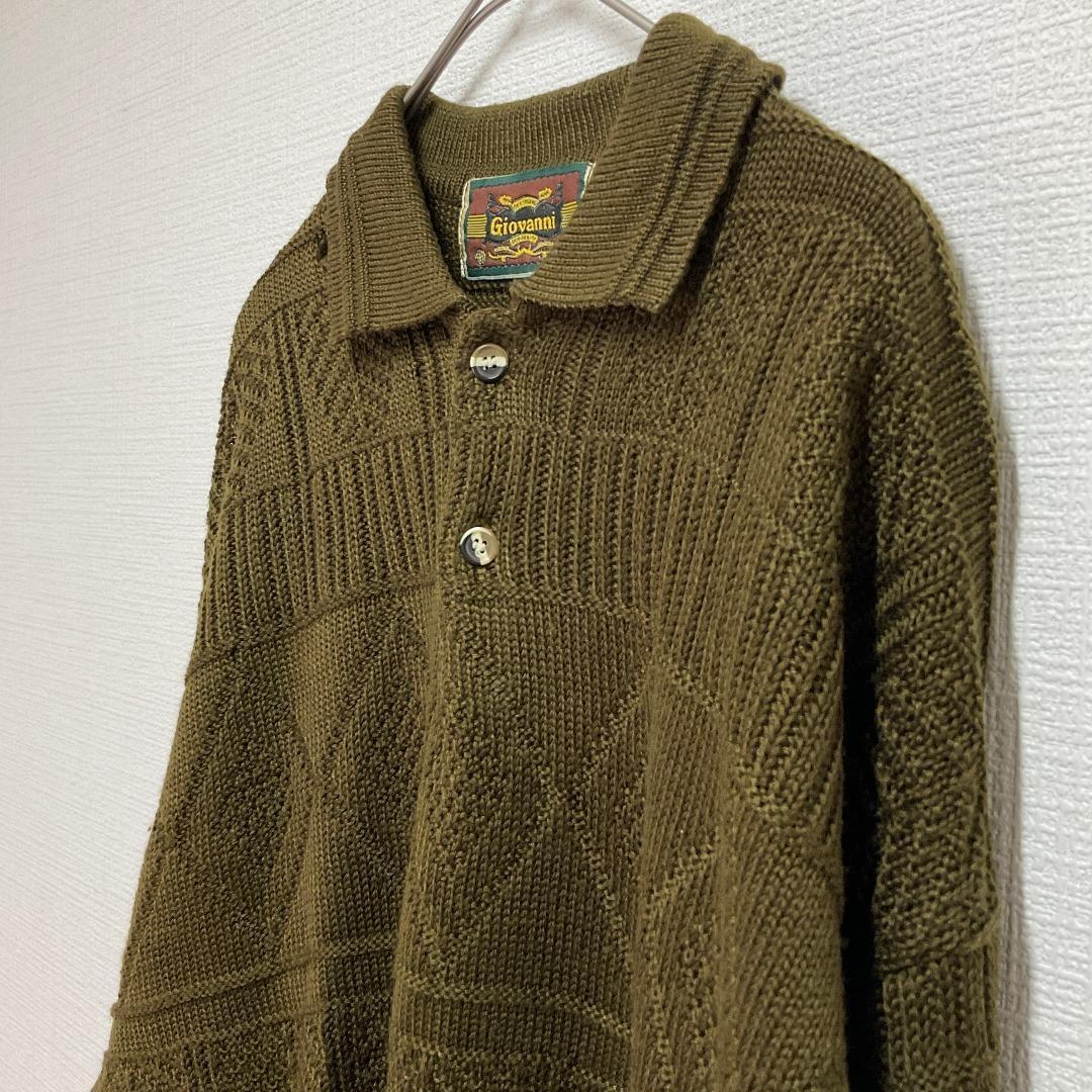 Giovanni 3Dニット セーター 襟付き カーキ 緑 総柄 刺繍　Y2K — image 4