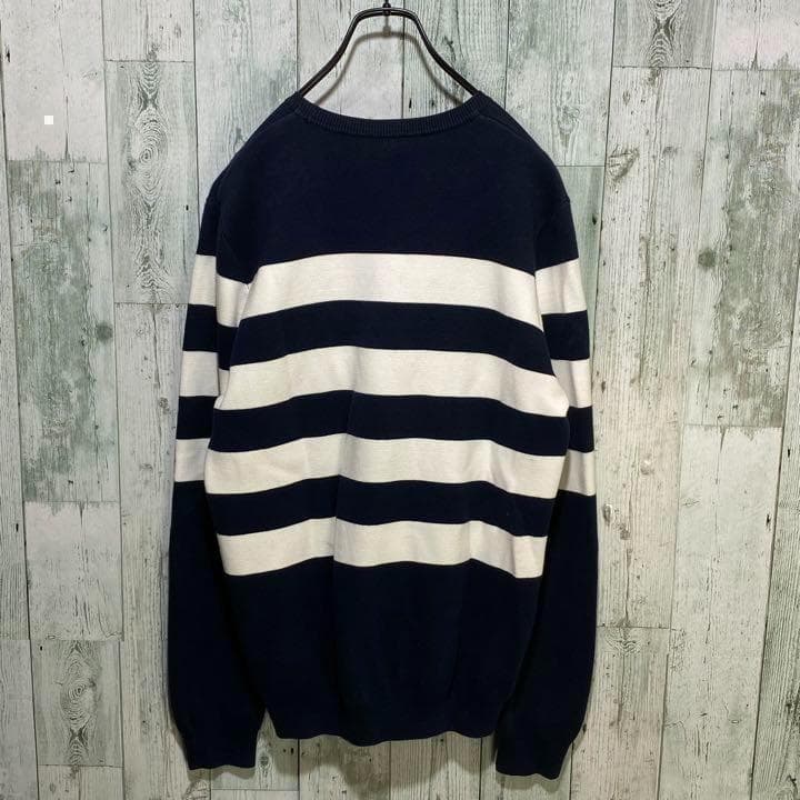 ラコステ　ワンポイント刺繍ロゴ ボーダー ニット セーター L相当 — image 3