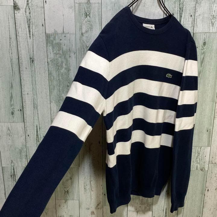 ラコステ　ワンポイント刺繍ロゴ ボーダー ニット セーター L相当 — image 4