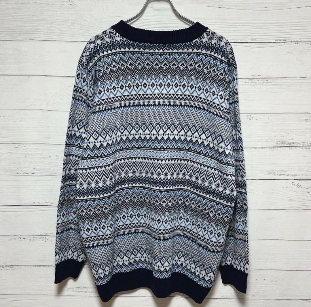 JACAMO 総柄ニット セーター ビッグ1XL ブルー系 ノルディック柄⁠ — image 2