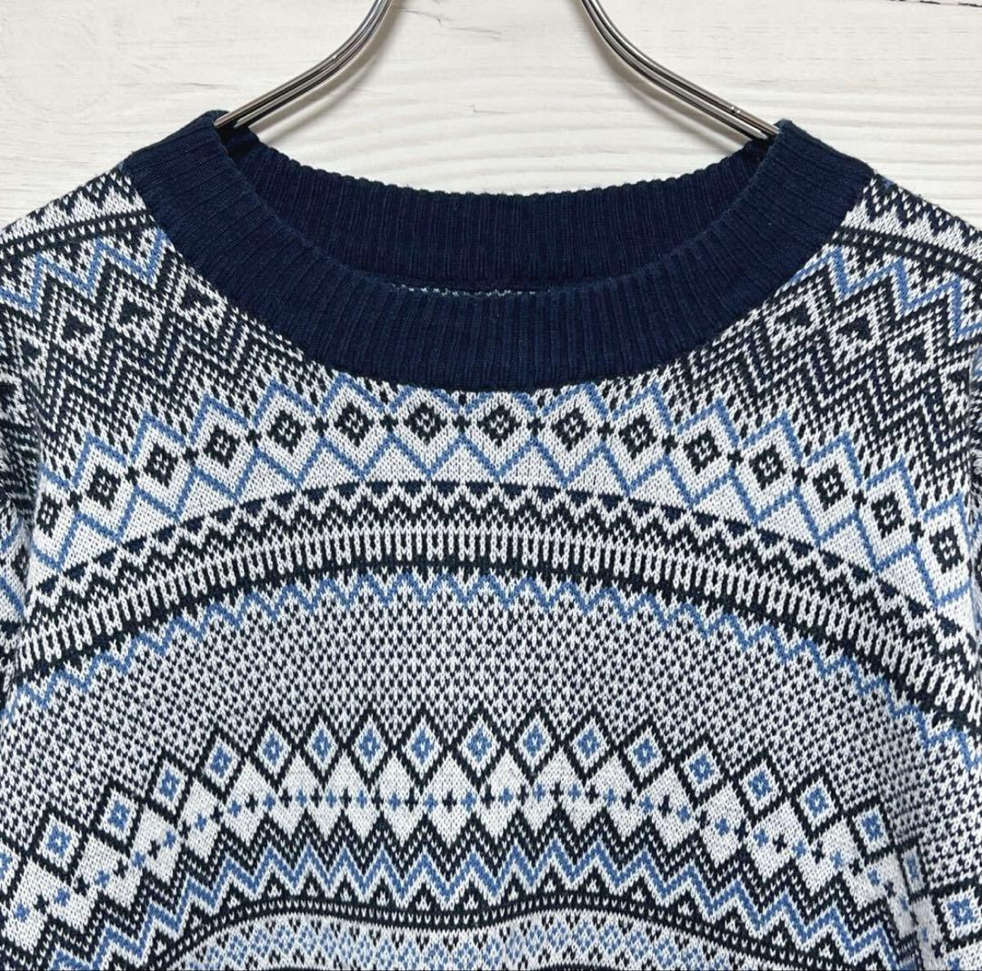 JACAMO 総柄ニット セーター ビッグ1XL ブルー系 ノルディック柄⁠ — image 4