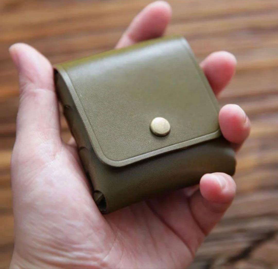 杤木レザー Alice & Elmer 本革ミニ財布小銭入れオリーブ カーキ — image 3