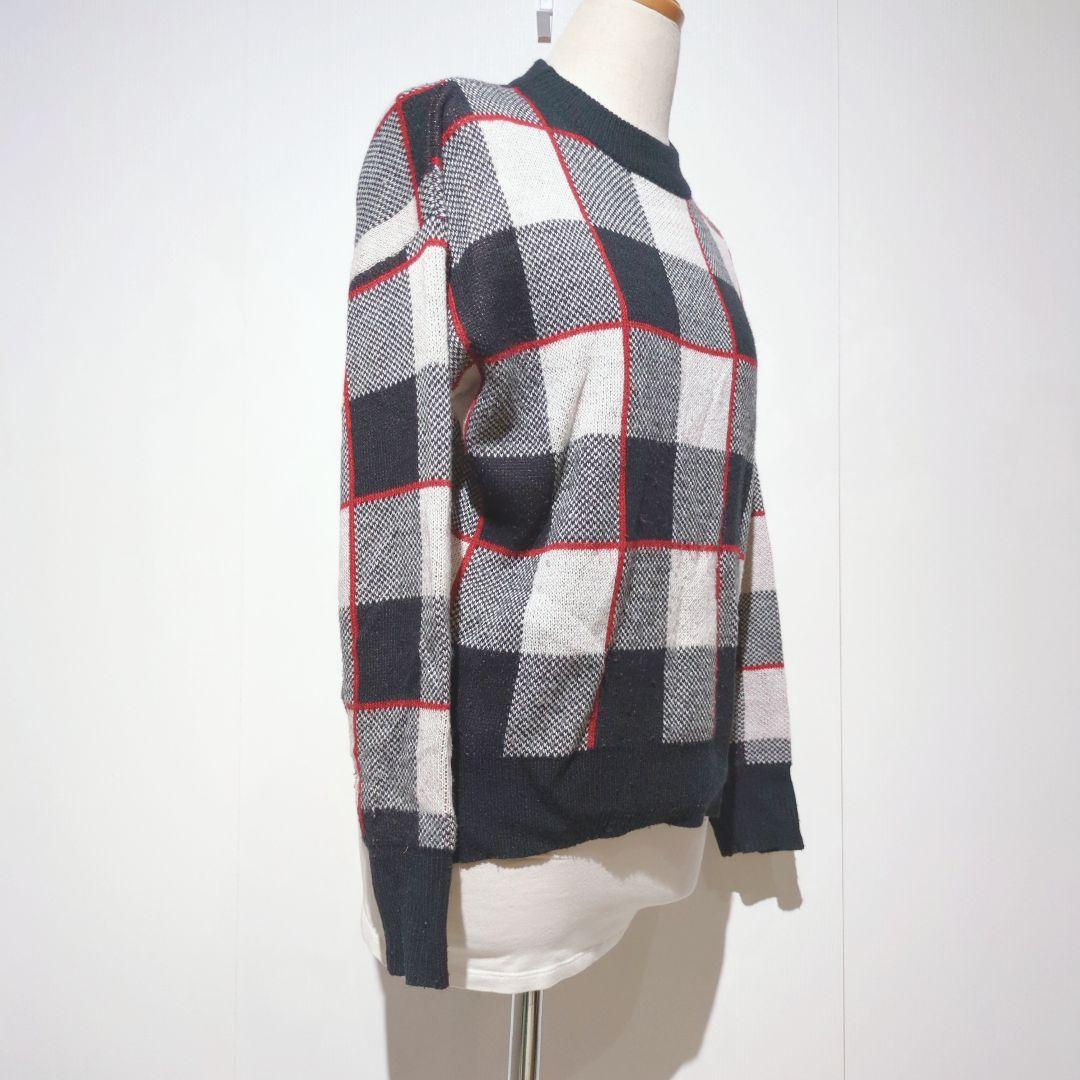 GLOBAL WORK チェック柄ニット M ネイビー×レッド — image 3