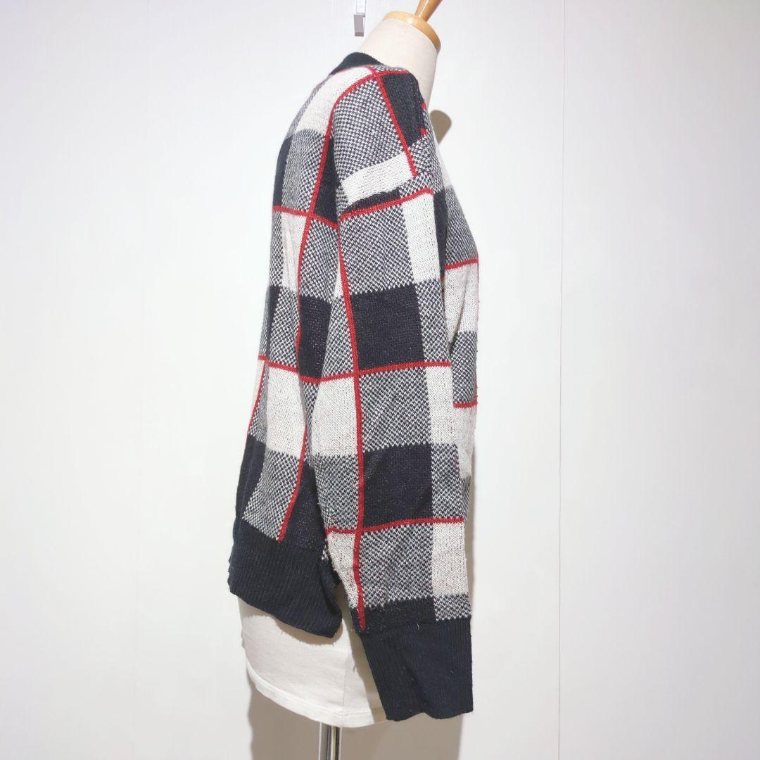 GLOBAL WORK チェック柄ニット M ネイビー×レッド — image 4