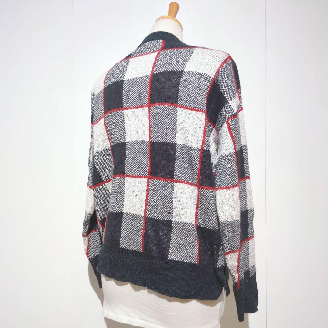 GLOBAL WORK チェック柄ニット M ネイビー×レッド — image 5