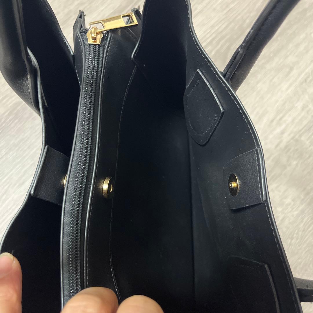 美品 シンプル 黒 ハンドバッグ トートバッグ 3層構造 — image 3