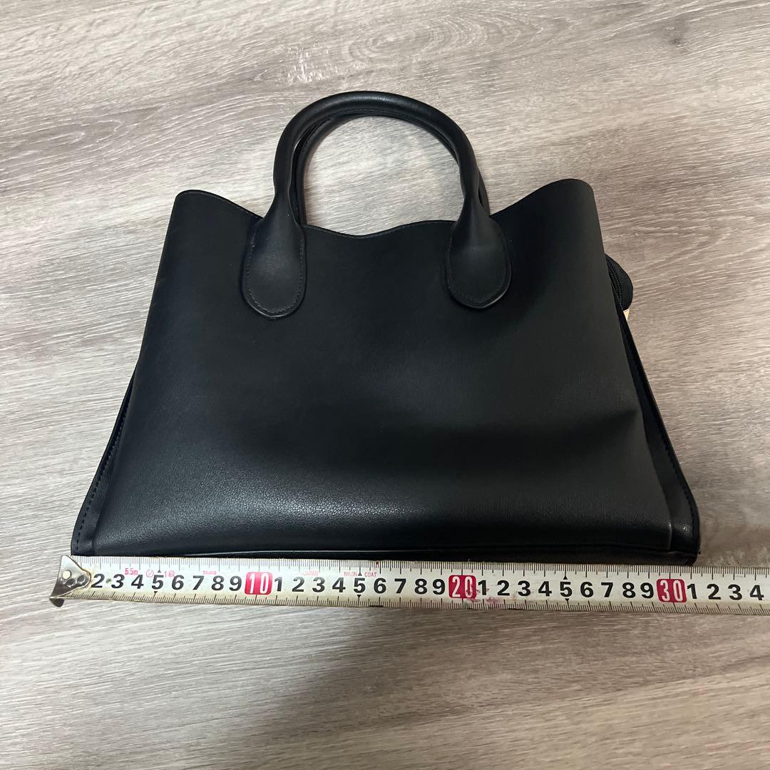 美品 シンプル 黒 ハンドバッグ トートバッグ 3層構造 — image 5