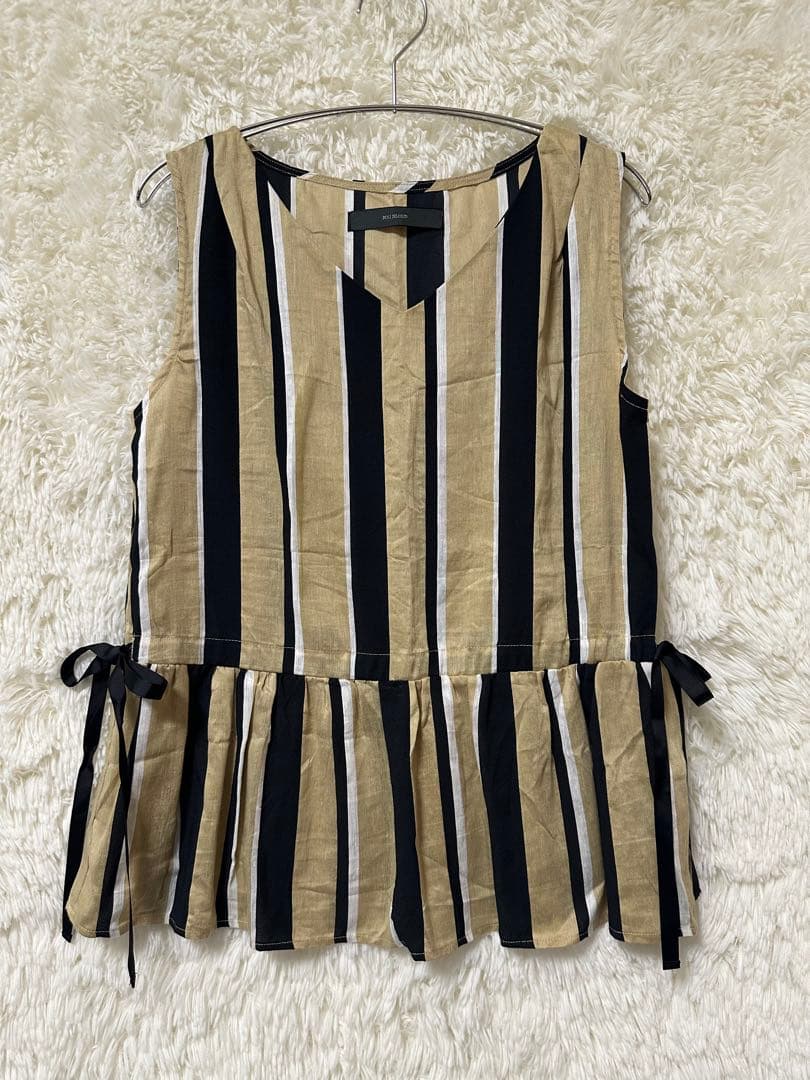 BOU JELOUD ストライプ柄 ノースリーブ ペプラムトップス　リネン — image 2