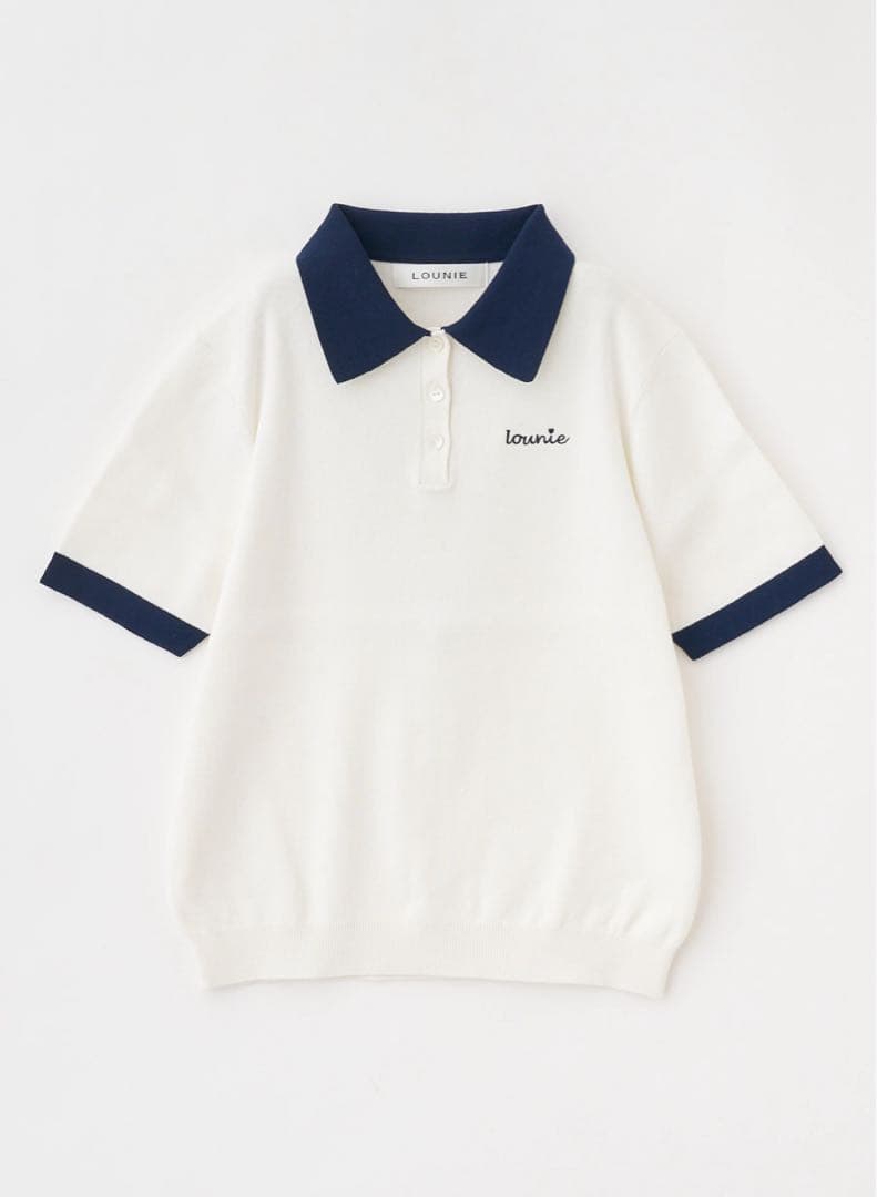 【美品】LOUNIE 復刻 ワンポイントポロニット オフ×ネイビー F 1回着用 — image 3
