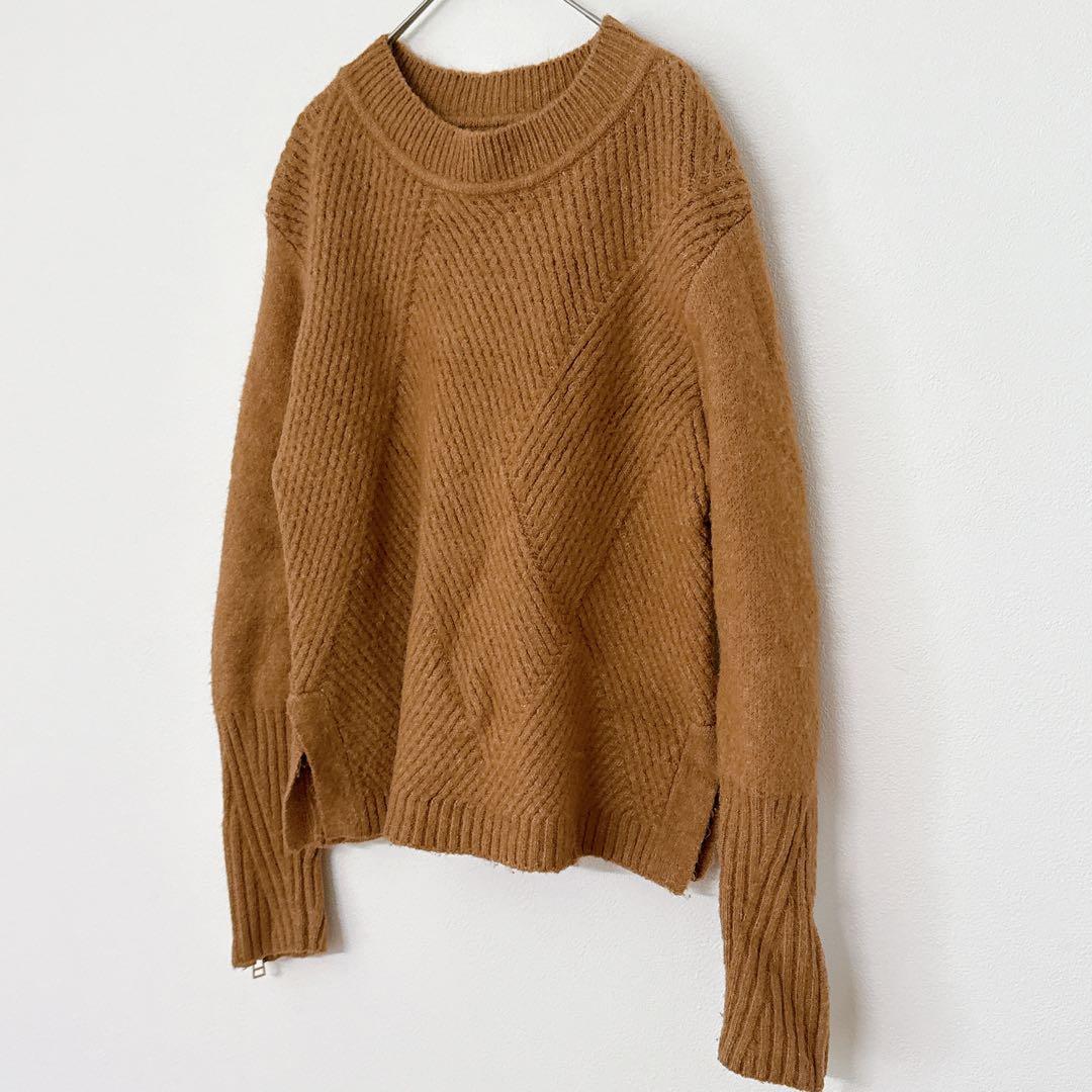 ⭐️美品　【M】キャメル色リブ編みセーター デザインニット — image 5