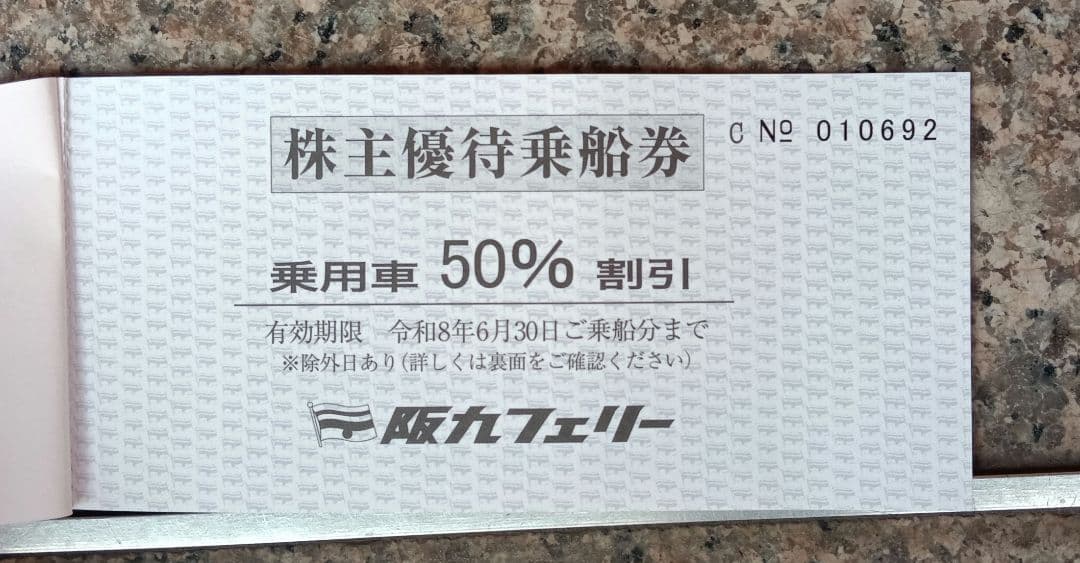 乗車チケットのみ！阪九フェリー 株主優待乗船券 50%割引 — image 2
