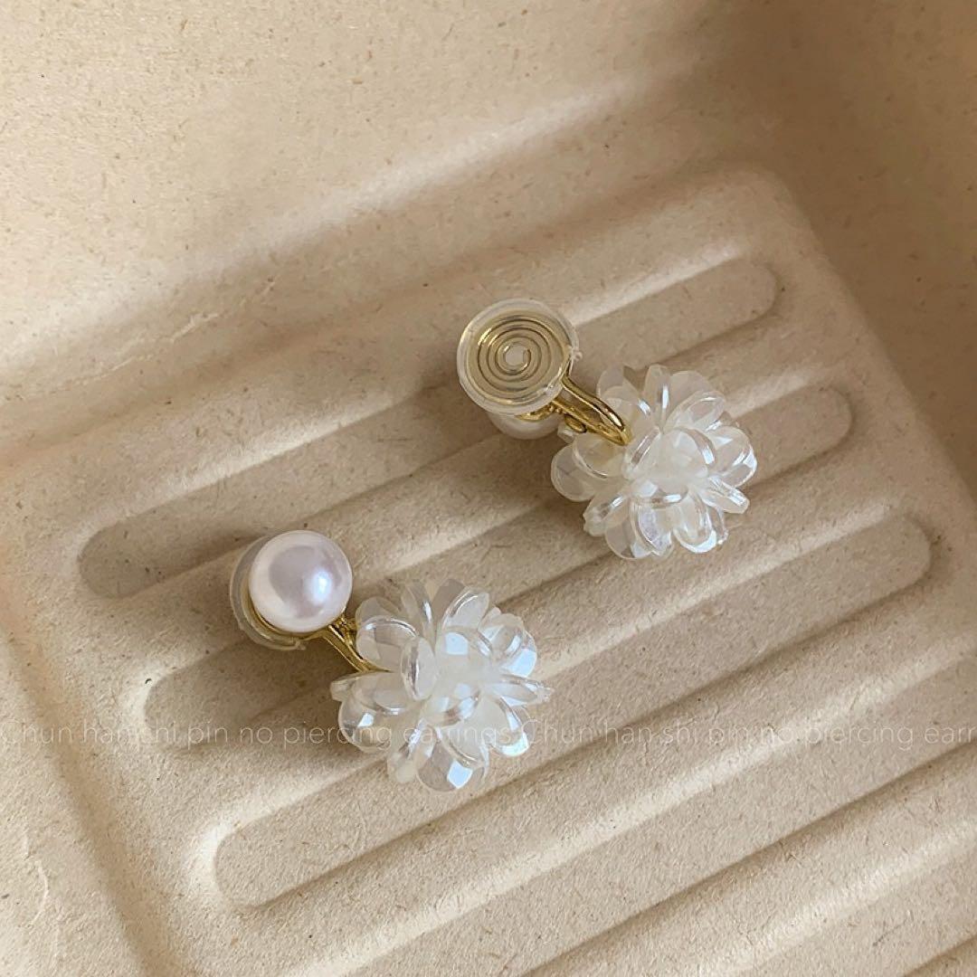 パールフラワーイヤリング レディース 痛くない 結婚式 パール — image 3