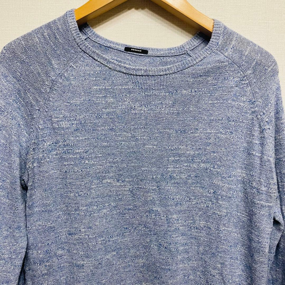 DENHAM デンハム 薄手 コットンニット セーター ブルー メランジ M相当 — image 2