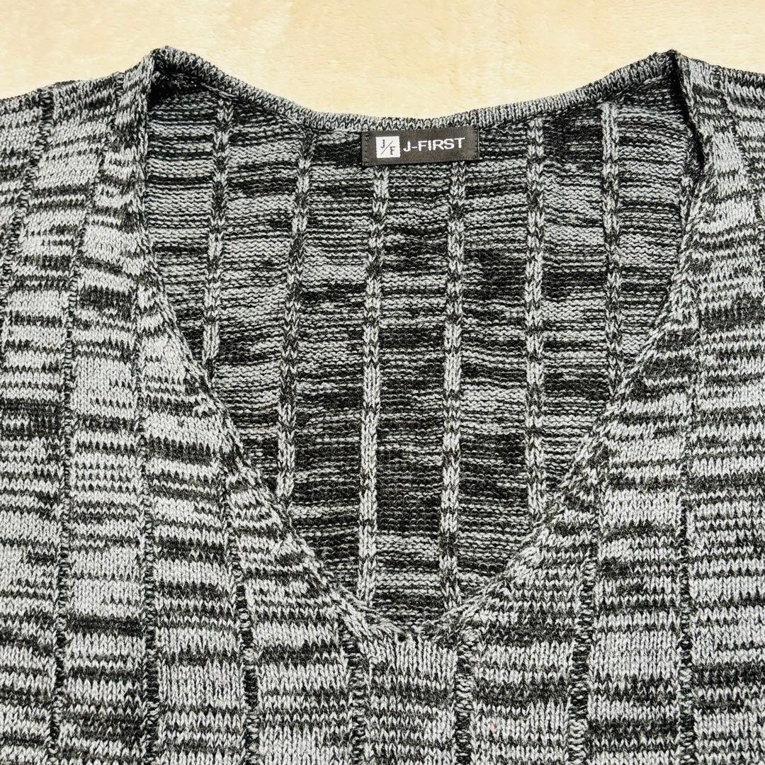 J-FIRST ゆるだぼ Vネック ニット セーター M 総柄 グレー系 — image 2