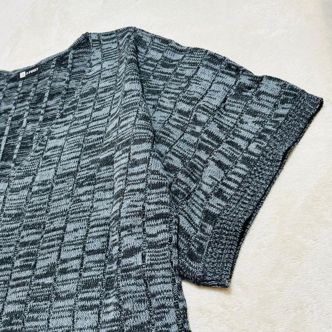 J-FIRST ゆるだぼ Vネック ニット セーター M 総柄 グレー系 — image 3
