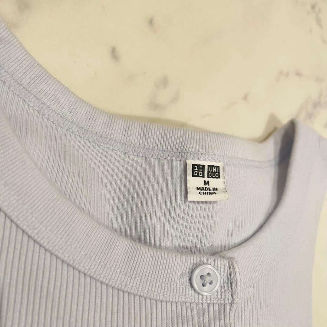 完売品　UNIQLO リブヘンリーネックT/長袖ライトブルー　Mサイズ — image 2