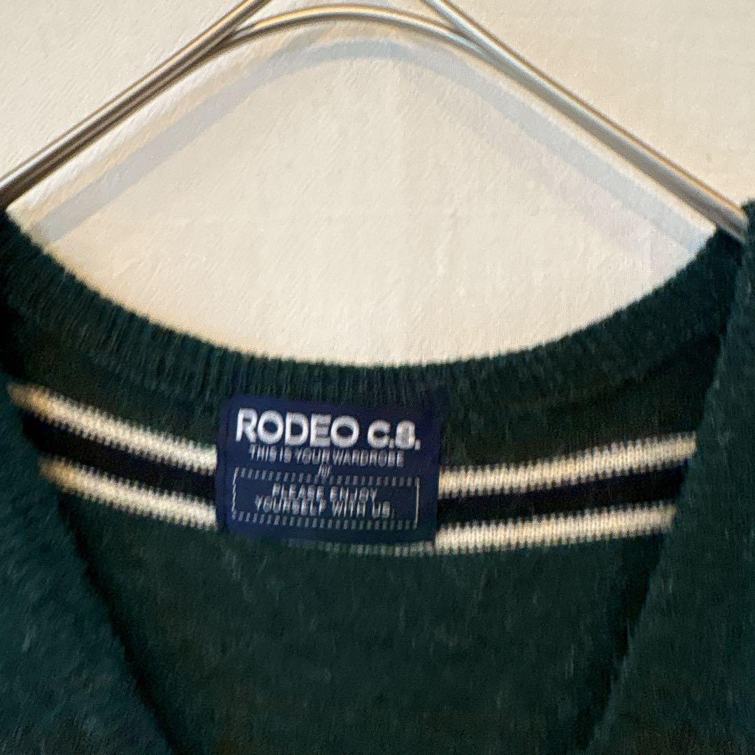 RODEOCROWNS ボーダー　Vネックニット　セーター　グリーン　古着 — image 4