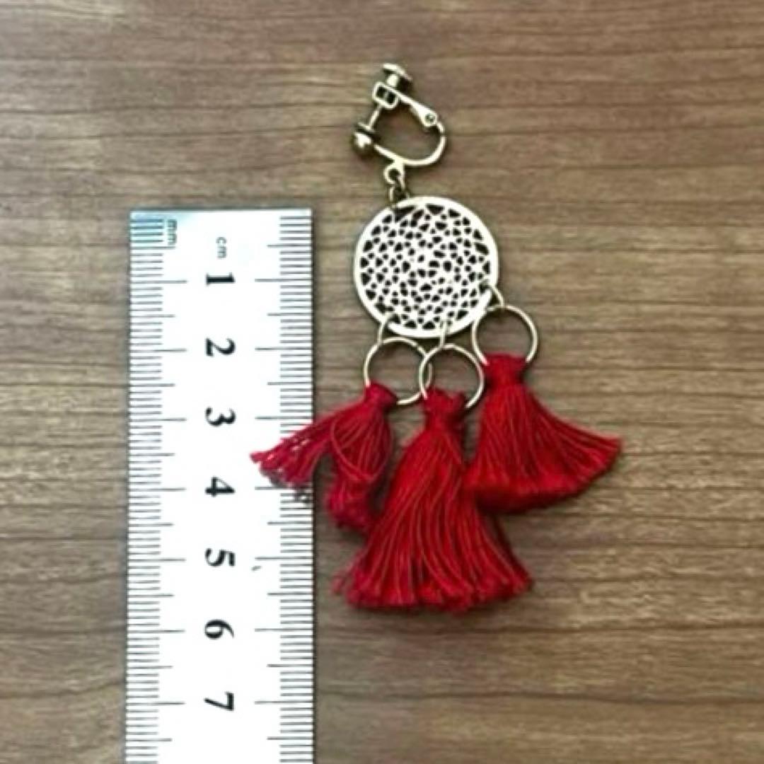 美品　タッセル イヤリング レッド ゴールド　エスニック — image 2