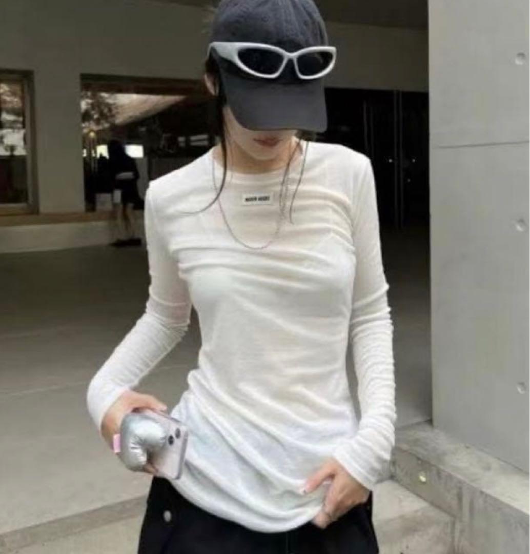 【新品未使用】ミュウミュウシアーロンTシャツ　ホワイトSサイズ — image 2