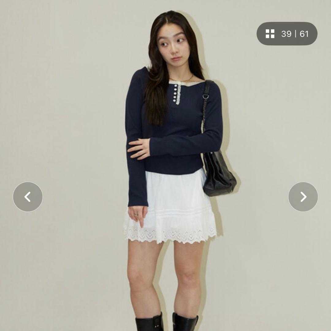 （一度着用）PUBLUX 襟 レース 切替 ロングスリーブ Tシャツ※タグなし — image 3