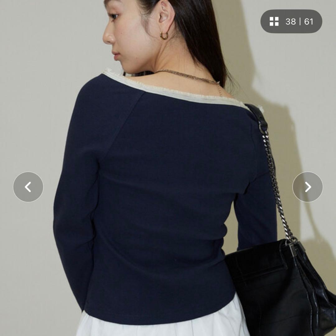 （一度着用）PUBLUX 襟 レース 切替 ロングスリーブ Tシャツ※タグなし — image 4