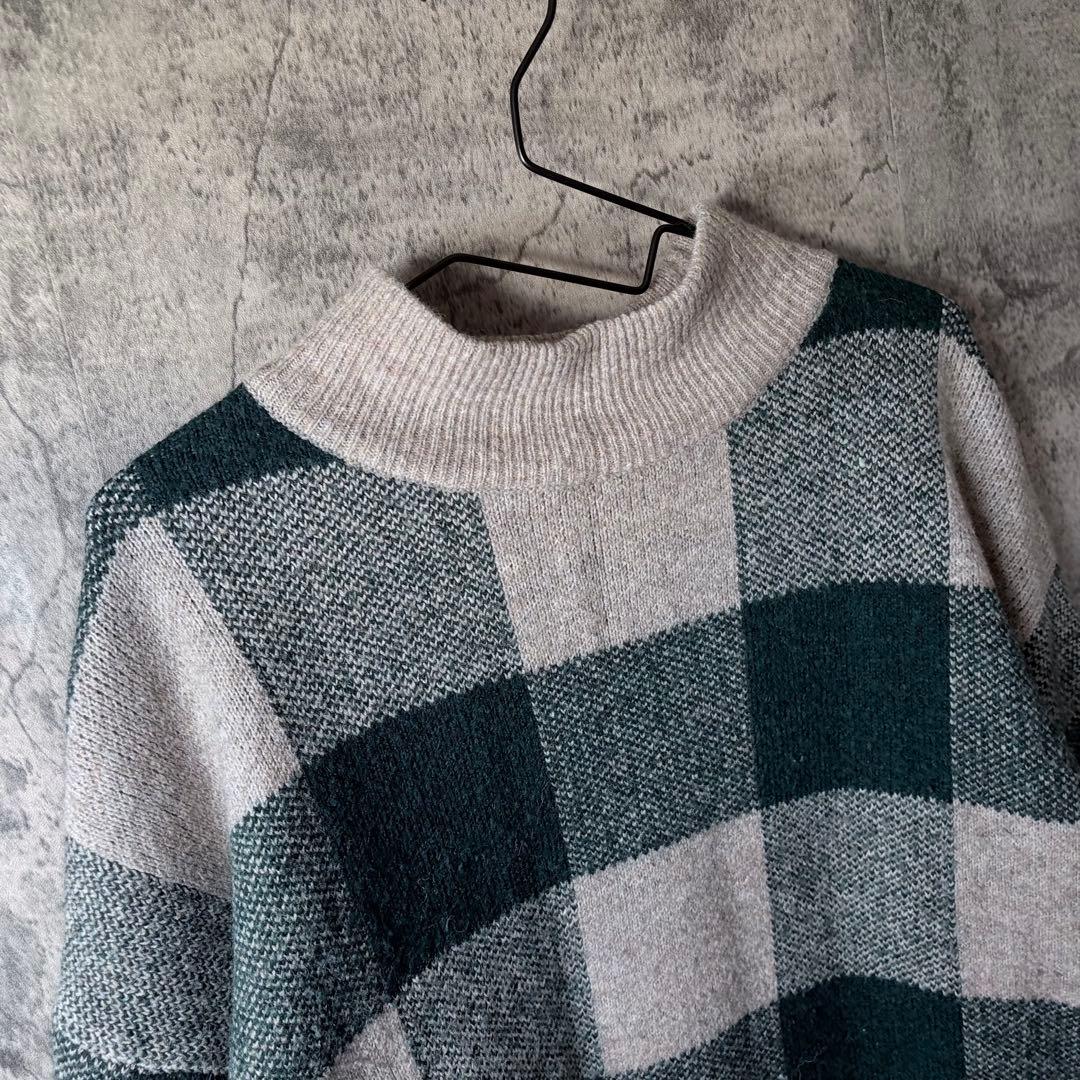 JaVa ブロックチェック モックネックニット XL シティボーイ — image 2