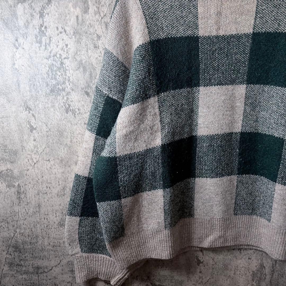 JaVa ブロックチェック モックネックニット XL シティボーイ — image 3