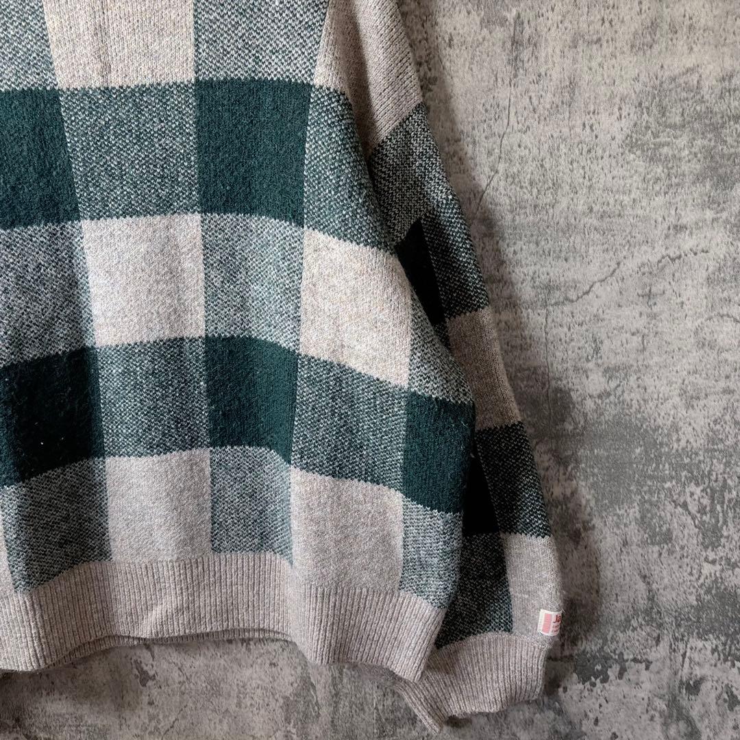 JaVa ブロックチェック モックネックニット XL シティボーイ — image 4