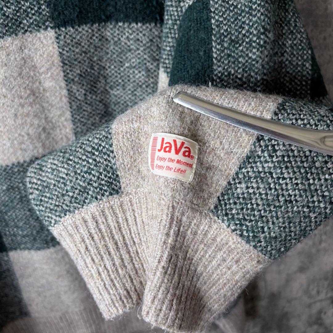 JaVa ブロックチェック モックネックニット XL シティボーイ — image 5