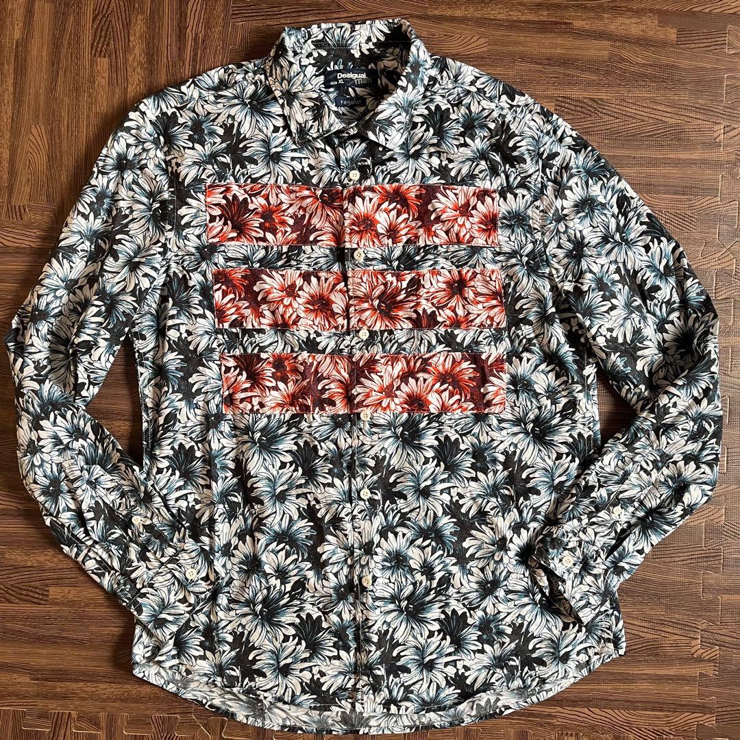 【良デザイン】Desigual 花柄 長袖シャツ　ボタニカル柄　XL — image 2
