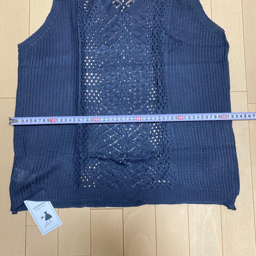 ネイビー グレー　Vネック ニットベスト — image 3