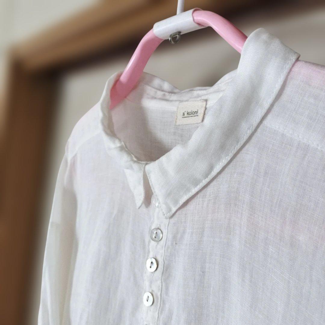 a+koloni　リネン100%　ロング ワンピース　襟がかわいい　白 — image 2
