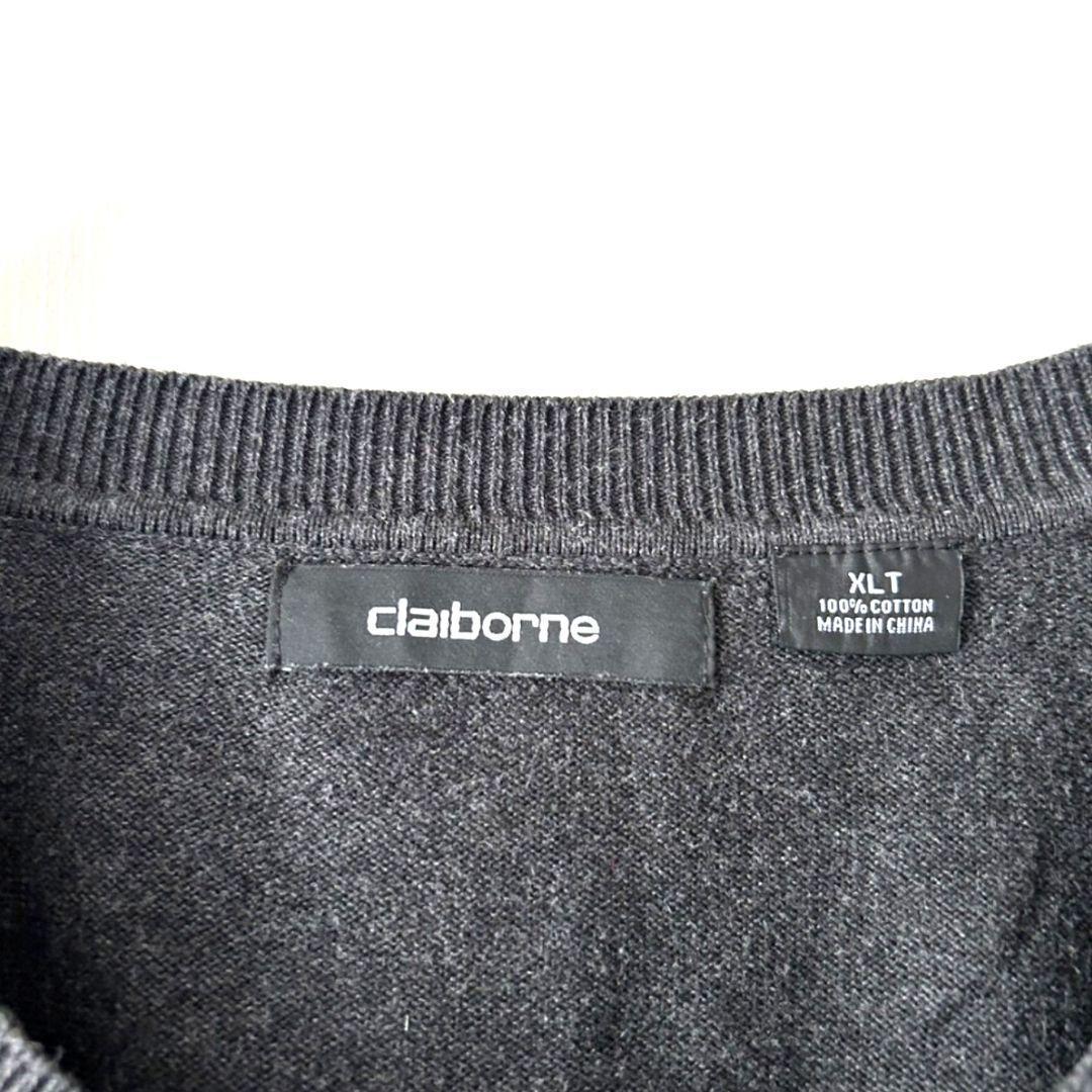 claiborne Vネック グレー古着 セーター ニット アーガイル XL — image 5