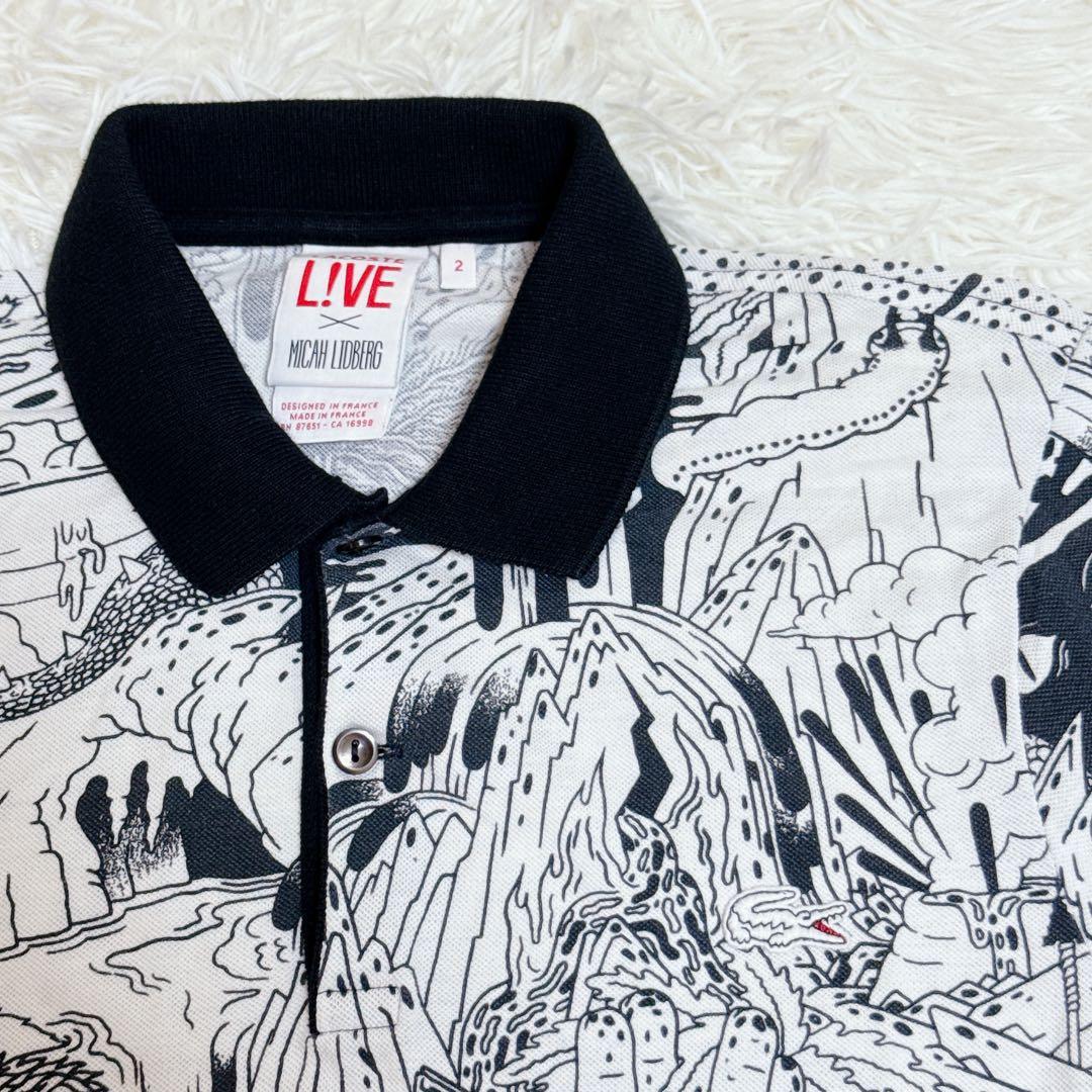 LACOSTE LIVE フランス製 総柄ポロシャツ 恐竜柄 コラボ 希少 S — image 3