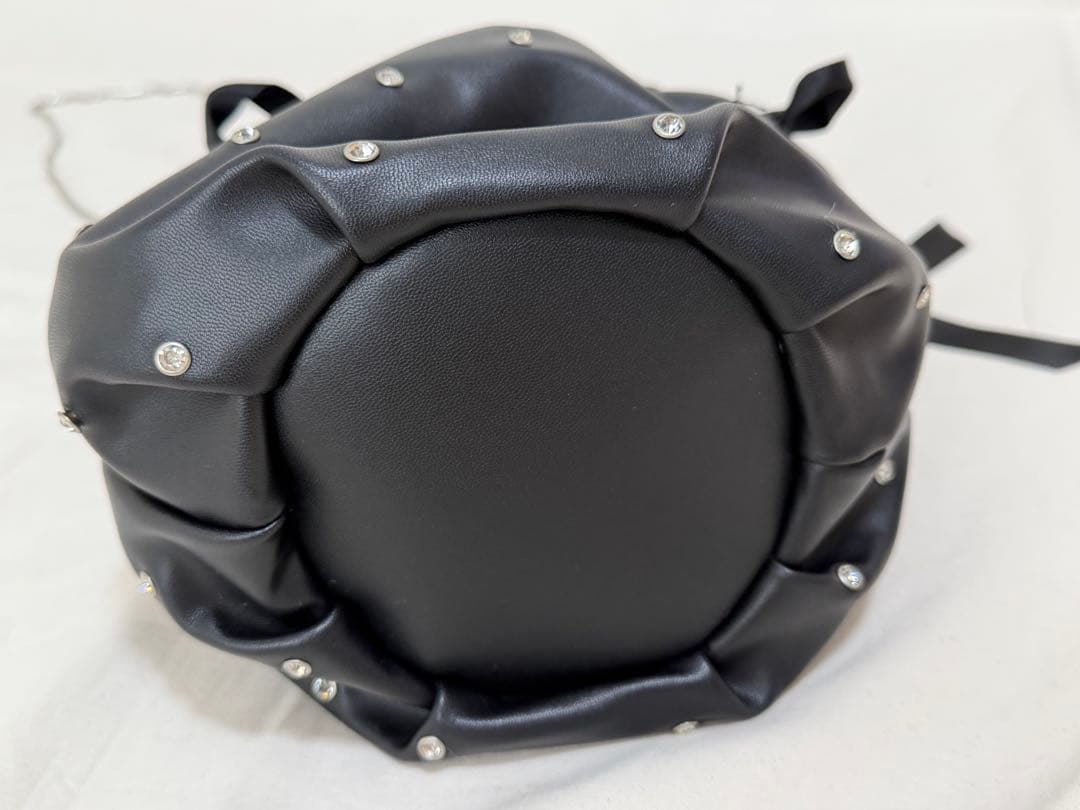 ブラック 巾着型 ハンドバッグ ラインストーン リボン — image 5
