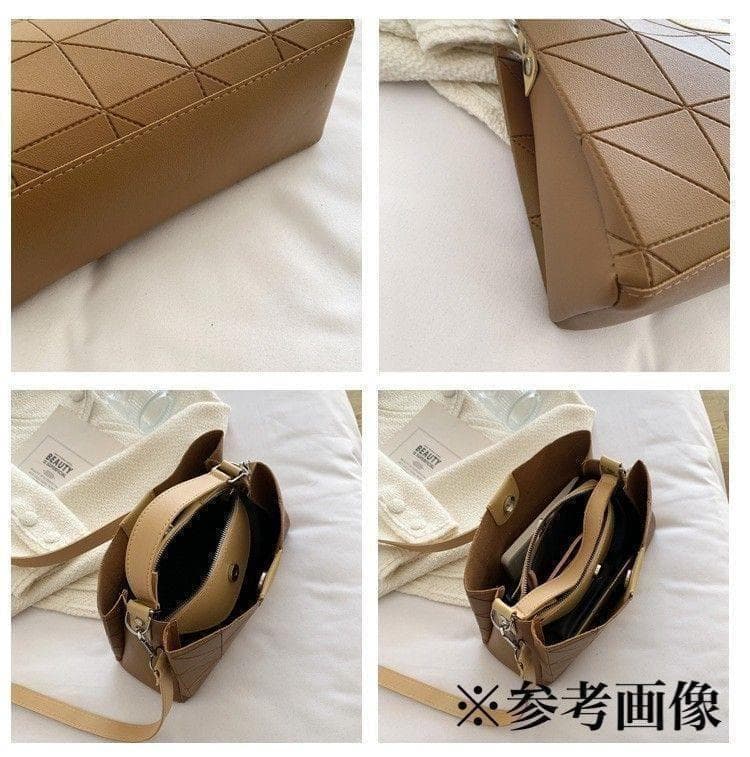 2WAY ハンドバッグ 幾何学ステッチ ブラック 上品高見え ショルダーお出かけ — image 4